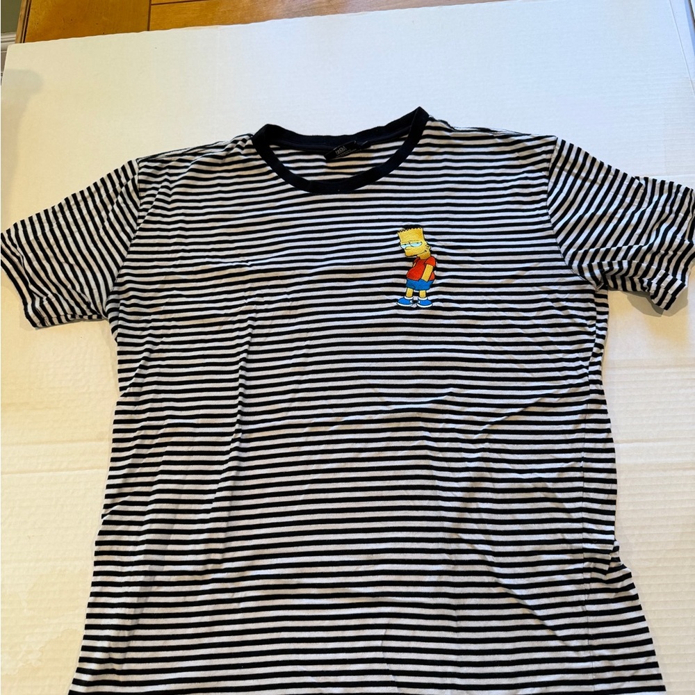 Striped Black and White Men's Tee with Embroidered with Bart Simpson patch